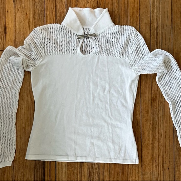 Commense White Ribbed Mandarin Collar Blouse - Picture 4 of 4